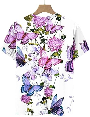 Blusa da tripulante para feminino Summer Summer outono de manga curta Butterfly Graphic Relaxed Fit Tops