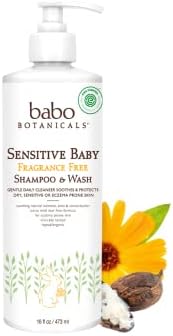 Babo Botanicals Sensitive Baby Fragrância Fragrância 2 -em -1 Shampoo & Wash - Com proteína de aveia natural, Shea e manteiga de cacau - EWG Verificado e Hipoalergênico - 32 FL. oz.