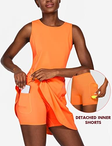 Vestido de tênis de Baleaf Women sem mangas com shorts internos 4 bolsos para exercícios