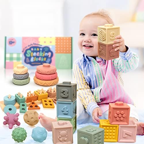 Lesong Sensory Montessori Soft Baby Toys: 3 em 1 pacote brinquedos de bebê 6 a 12 meses, brinquedos de