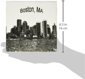 3drose CT_21731_2 Boston Downtown Skyline Line Art Ceramic Tile, 6 polegadas