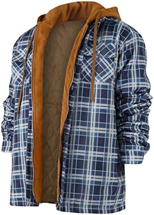Hoodies for Men Men Colled Button Button Down camisa xadrez Adicionar veludo para manter jaquetas quentes com capuz