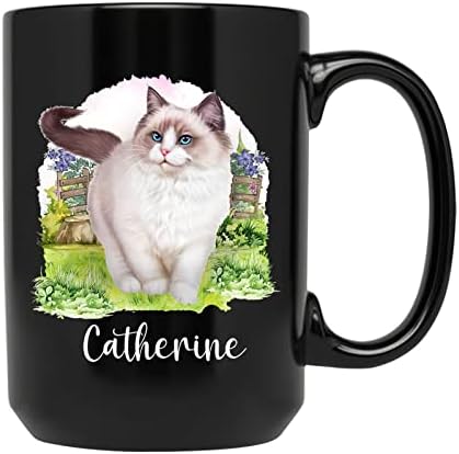 Presente de caneca de nome de gato personalizado para dono de gato, xícara de café de gato ragdol