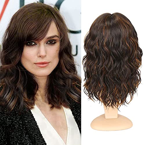 Wignee Natural Wave Wigs com Bangs ombre Brown Curly Bob peruca para mulheres negras Mistor misto