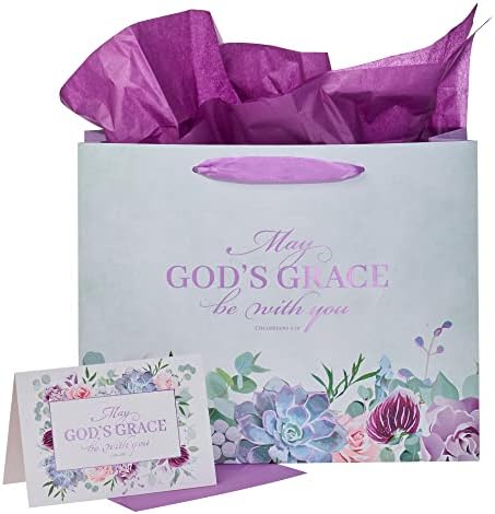Bolsa de presentes da paisagem de presentes de arte cristã com cartão e papel de papel de seda - graça