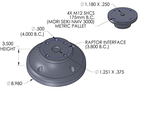 Riser Raptor RWP-205 Riser de fixação para máquina de moagem de paletes Mori NMV3000, círculo