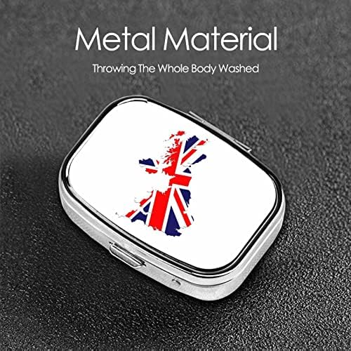 British Flag Mapa Square Mini Pill Box Metal Medicine Organizer Travel Friendly Portable Pill Case
