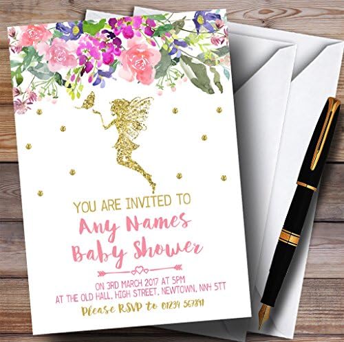 Convites de fadas de ouro floral convites para chá de bebê