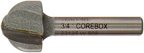 Vermont American 23125 Bit de roteador Corebox com ponta de carboneto de 3/4 de polegada, haste de 1/4 polegadas de 1/4 polegadas