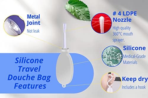 Rvdkbulb compacto saco de idiota de silicone, kit de ducha de deslocamento reutilizável de tamanho de bolso, capacidade de 24 fl oz, branco