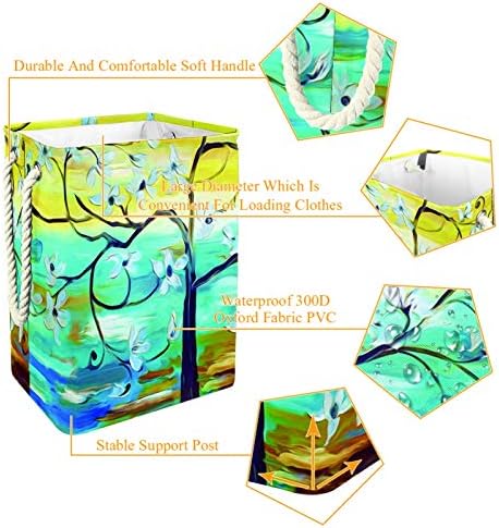Deyya Flowering Tree Ail Painting Pattern Laundry Cestas cestam altas resistentes dobráveis ​​para crianças