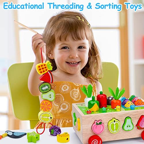 Qirptey 6 em 1 Montessori brinquedos para menino de menino de menino de 1 ano de menina para a colheita educacional