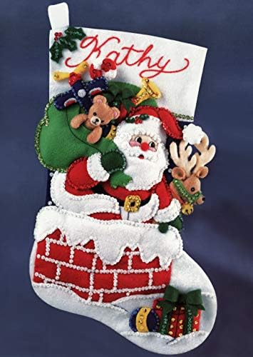 Bucilla Stocking Felt Applique Kit Christmas Papai Noel - Descendo a chaminé 18