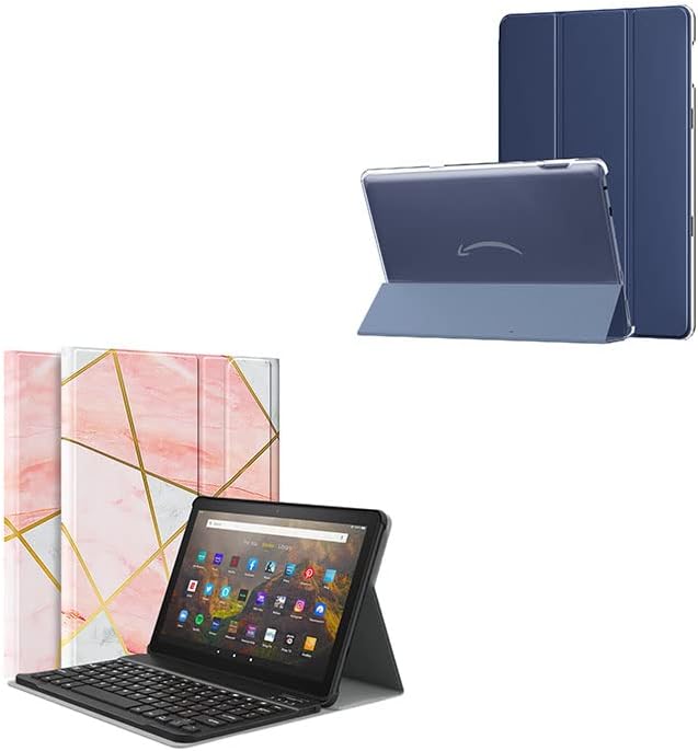 A caixa do teclado Moko se encaixa no novo Kindle Fire HD 10 e 10 Plus Tablet 10.1 , PC Tampa de tampa de casca de casca com teclado Bluetooth removível sem fio, mármore rosa