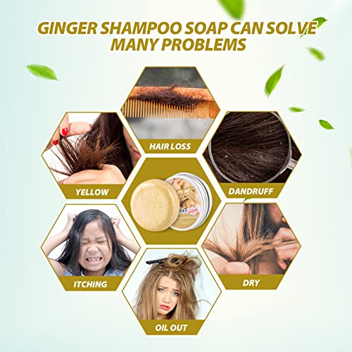 2PCs Ginger Hair Regredrowth Shampoo Bar, sabonete de barra de xampu de gengibre promove o crescimento
