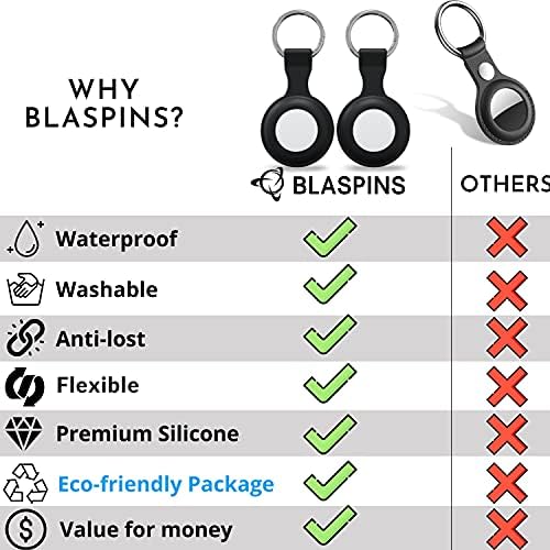 Blaspins Silicone Case for Airtags Black, rastreador protetor Lightweight Soft Skin Cover Acessórios do localizador