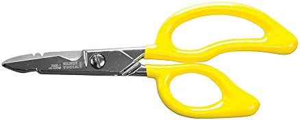 Klein Tools 26001 tesoura, tesoura de eletricista para todos os fins com entalhes de corte a cabo, lâminas serrilhadas, entalhe de debrúsão, 6,75 polegadas
