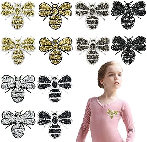 12 Pacote de strass de abelha remendos decorativos de ferro em roupas apliques de strass para capa de arranhão