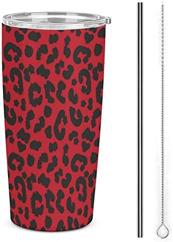 Impressão de animais de leopardo vermelho 20 onças de aço inoxidável copo, copo de copos isolados com tampa