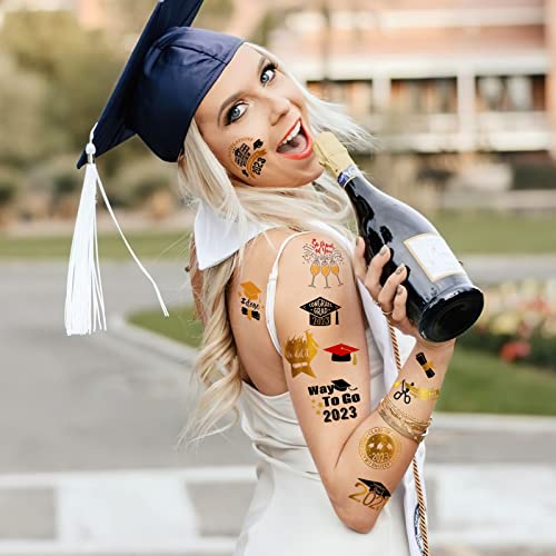 Classe de graduação de 2023 tatuagens temporárias, 12 folhas 120 peças com temas de graduação Tatuagens
