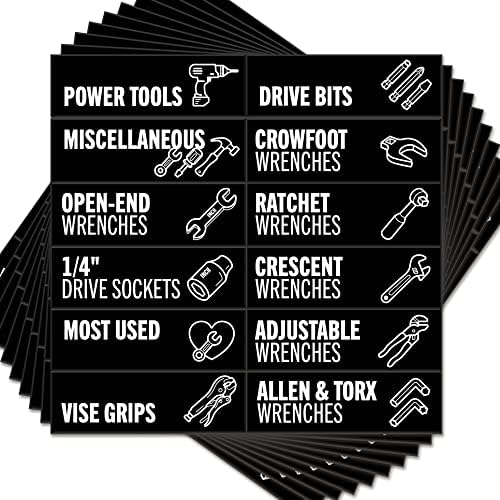 Organização da caixa de ferramentas Etiquetas magnéticas - 80 rótulos grandes e de organizações de tórax com ímãs fortes e impressão fácil de ler - se encaixa em todas as marcas de gavetas de caixas de ferramentas de aço