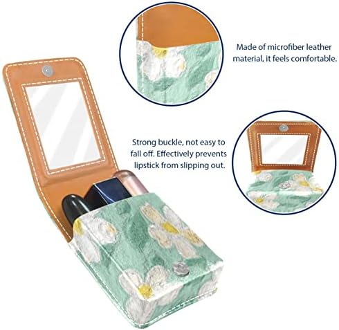 Caixa de batom de Oryuekan, bolsa de maquiagem portátil fofa bolsa cosmética, organizador de maquiagem do suporte do batom, floral branca de primavera adorável floral