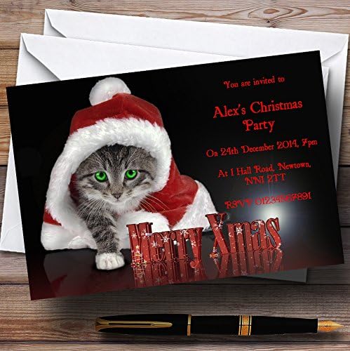 O card zoo Santa Cat personalizado natal/ano novo/convites para festas de férias