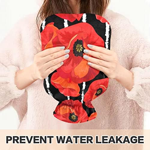 Garrafas de água quente com capa papoilas vermelhas listradas saco de água quente para alívio da dor, garotas