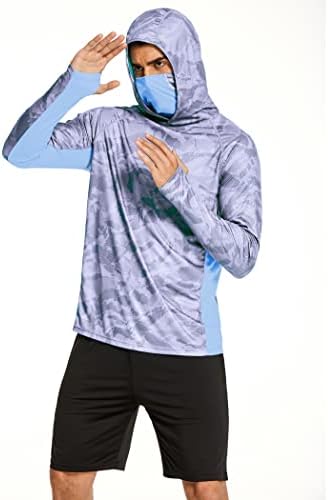 Camisa de pesca de proteção solar UPF mais de 50 anos com máscara de máscara com moletom de molho de molho