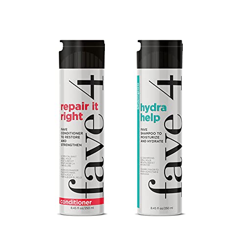 Fave4 Hair Shampoo e Conjunto de Condicionadores - Repare -o do condicionador direito + Hydra Ajuda a shampoo hidratante para fortalecer e nutrir cabelos secos e danificados, 8,5 fl oz