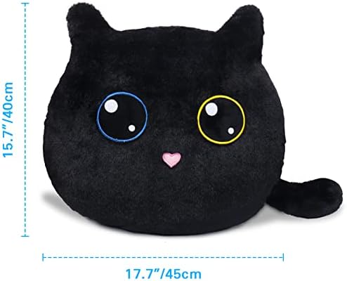 Achwishap Black Cat Plelight Almofadas, gato preto macio bichos de pelúcia, travesseiro de gato fofo Kawaii Black Cushion Doll, gato gato de gato Design Sofá Pillow Decoration Doll （Black Cat 15,7 *17,7