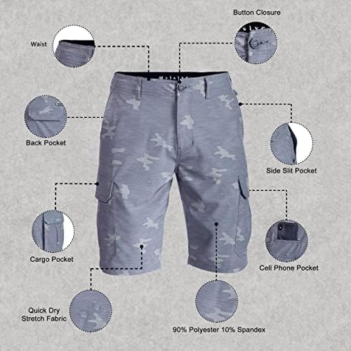 Visive Mens Hybrid Camo Cargo Shorts para homens Quick Dry Stretch Camoflauge Short