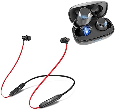 Fones de ouvido Bluetooth sem fio Tecno Magnetic, Bluetooth Earbuds Band de Microfone e True
