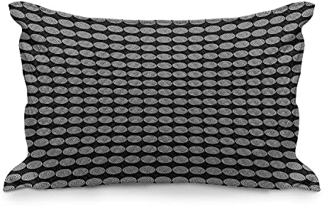 Ambesonne Abstract Geometry Geometry Coloque a capa de travesseiro, redemoinhos rítmicos Linhas conectadas Padrão de arranjo de linhas, capa padrão de travesseiro de sotaque queen size para quarto, 30 x 20, cinza e branco de carvão