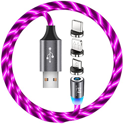 Light Up Up Cable Magnetic Cable Micro, LED fluido 3 em 1 cabo, carregando cordão compatível com telefone