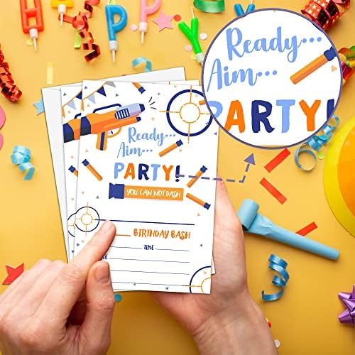 Dart Gun Birthday Party Invitation, Dart War temáticos Convites de preenchimento, 20 convites com envelopes