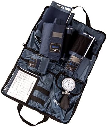 Mabis Medic-Kit5 EMT e kit de primeiros socorros paramédicos com 5 punhos de pressão arterial de nylon calibrados, tamanhos incluídos: grande adulto, adulto, criança, infantil e coxa, azul