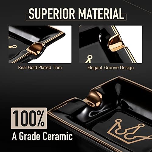 Stogie King Cigar Cheartray - Cerâmica de luxo - cinzeiro ao ar livre - Black/Gold - Compact