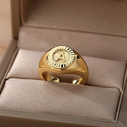 Ttndstore vintage letra inicial anéis de sinete para mulheres anel de abertura de abertura letra de ouro