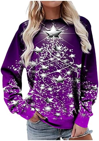 Camisolas de Natal para mulheres Sortos de manga comprida Sortos ocultos Holiday Tops Tops Neon LED Chritmas