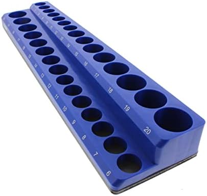 Organizador de soquete magnético ABN - 3/8 soquetes métricos de unidade Defina o organizador da caixa de ferramentas - titular de soquete azul de 30 slot