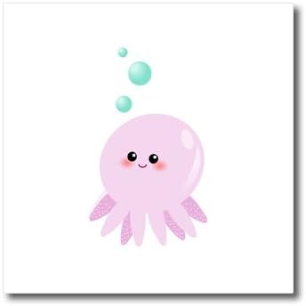 3drose fofa rosa Octopus desenho-kawaii Lula feminina feliz com olhos de anime de tentáculos e bolhas no ferro branco na transferência de calor, 10 por 10 , para material branco