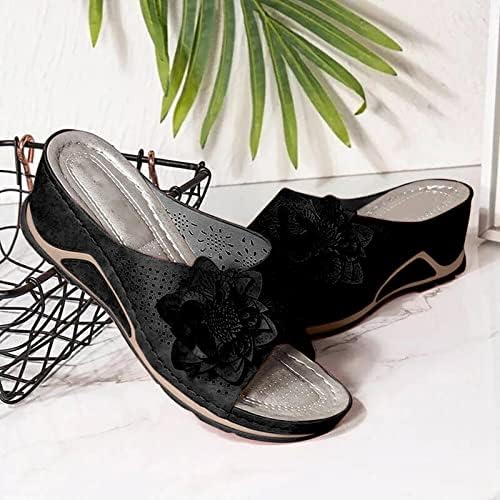 Sandálias de cunha de verão para mulheres elegantes plataformas de flores Peep toe chinelo