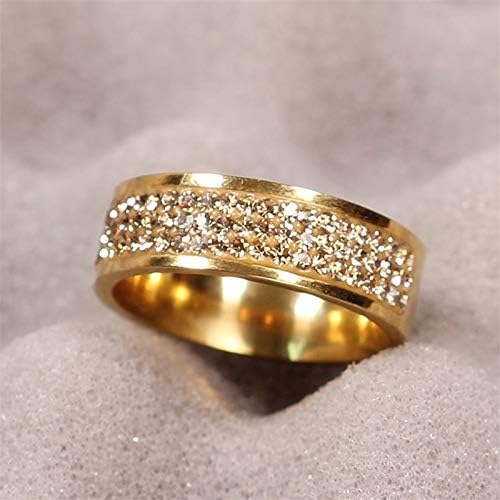 Kolesso Rose Gold Famous Brand Brand Zircon Ring 8mm meio círculo de três linhas Crystal 316L Rings de dedos para mulheres MEN-68937