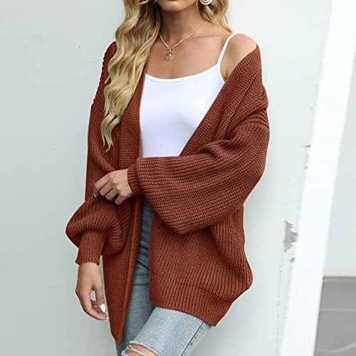 Suéteres de manga longa para mulheres, mulheres de manga comprida malha outono e cardigã de inverno suéter de casaco colorido sólido