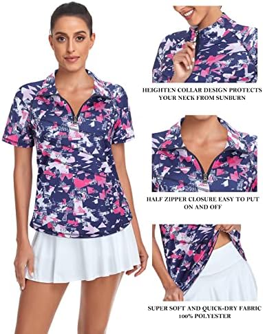 Camisetas de pólo de golfe feminino cucuchy 1/4 zíper para a manga curta Manutenção Wicking Sports