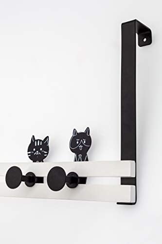 Creathome sobre o trilho da porta com 4 ganchos, padrão de gato adorável, estilo preto e branco