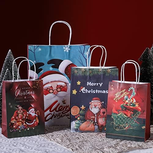 Sacos de presente de Natal de 12pcs 12pcs com alças, sacos de papel kraft para natal, sacos de Natal tamanhos