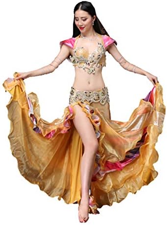 Traje de dança oriental fantasia de dança dourada com push up sutiã da dança de dança de sutiã,