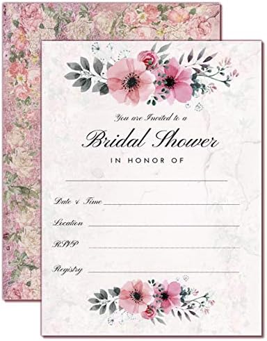 Convites de chuveiro de noiva Elcer com envelopes | Design rústico floral e vintage | Convites de estilo de preenchimento